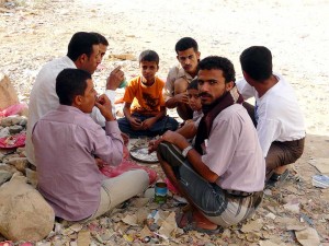 6 men eating